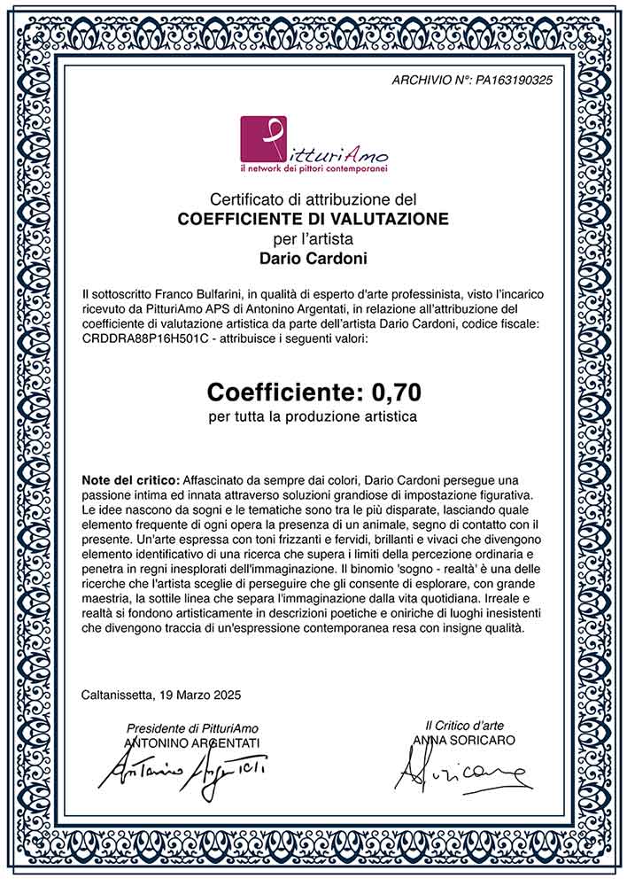 Coefficiente per la produzione artistica dell'artista contemporaneo Dario Cardoni